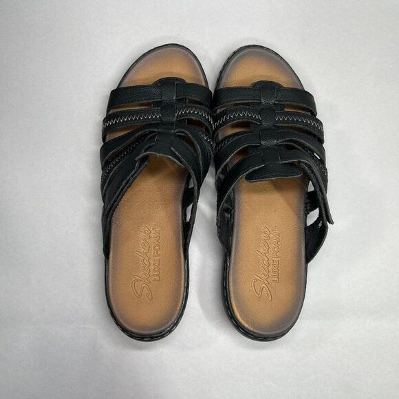 Skechers Sandals Women's Size 9 Luxe Foam Black Leather Slide Flip Flops‎ - Picture 8 of 12